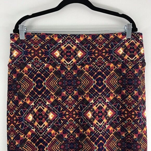 Lularoe Size XL Aztec Tribal Geometric Cassie Skirt Blue Orange Southwestern - Picture 6 of 10